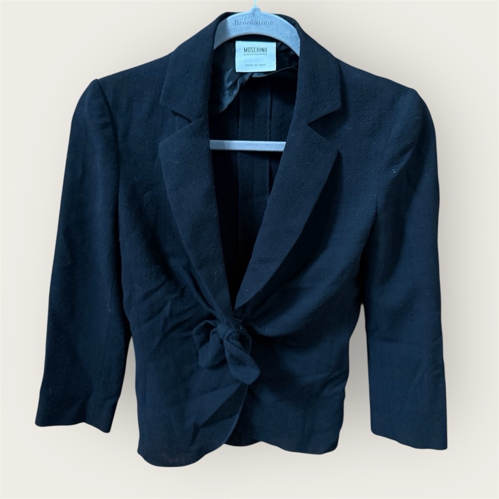 Vintage Moschino Black Blazer 1/4 sleeve fitted waist button bow closure
